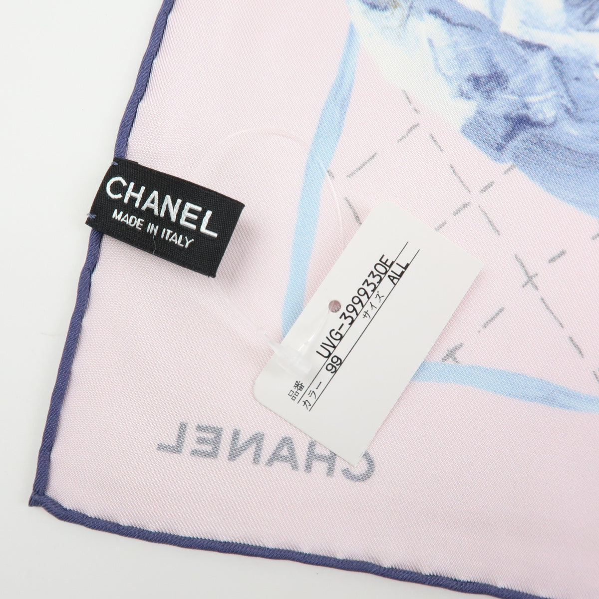 CHANEL COCO Mark Silk 100% Scarf Flower Rose Pink Blue