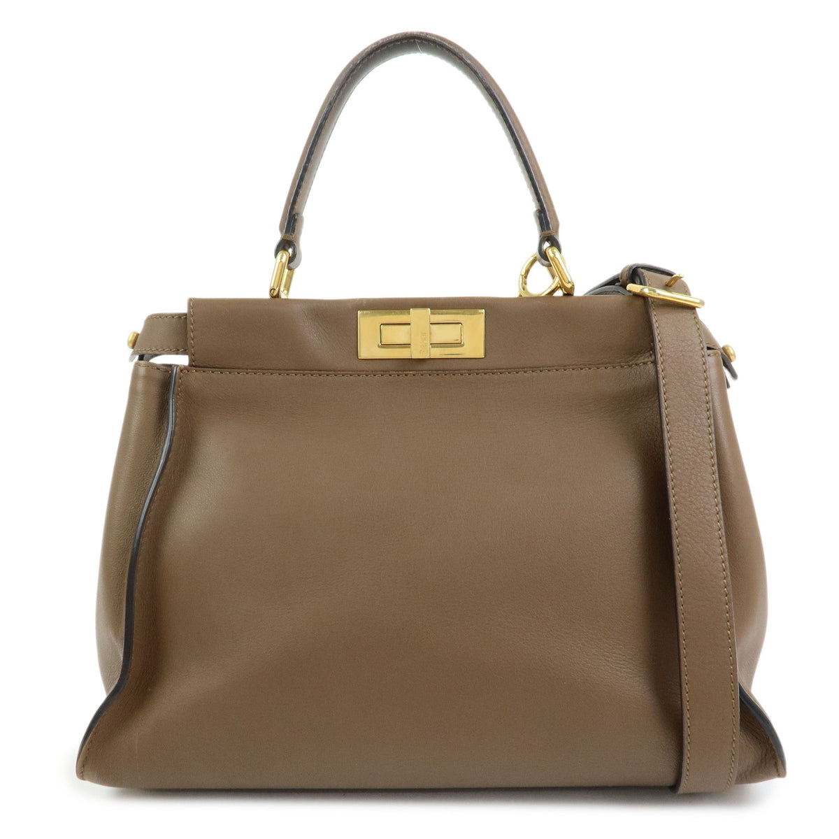 FENDI Peekaboo Medium Leather 2Way Hand Bag Shoulder Bag Brown 8BN290