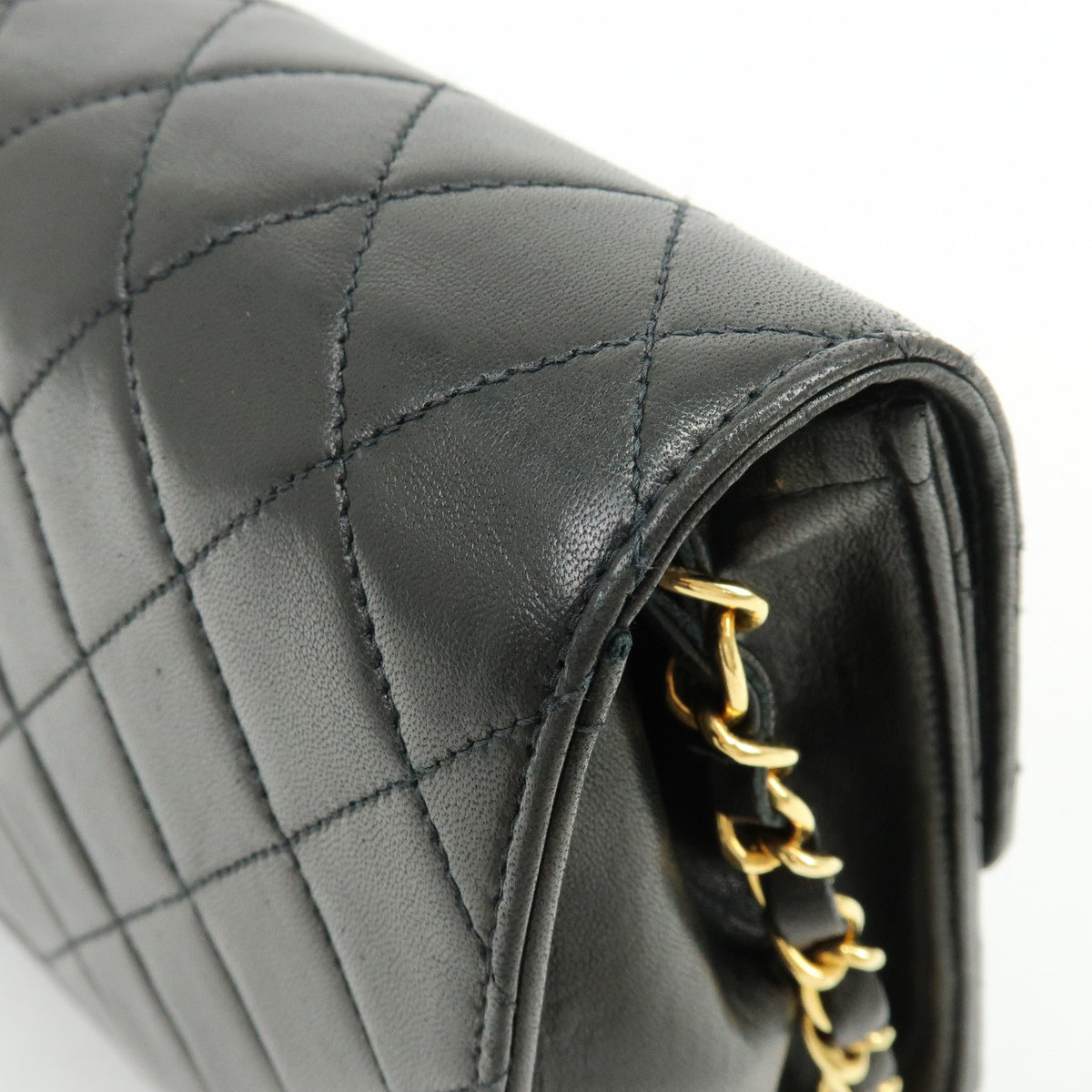 CHANEL Matelasse Lamb Skin Chain Shoulder Bag Black Gold