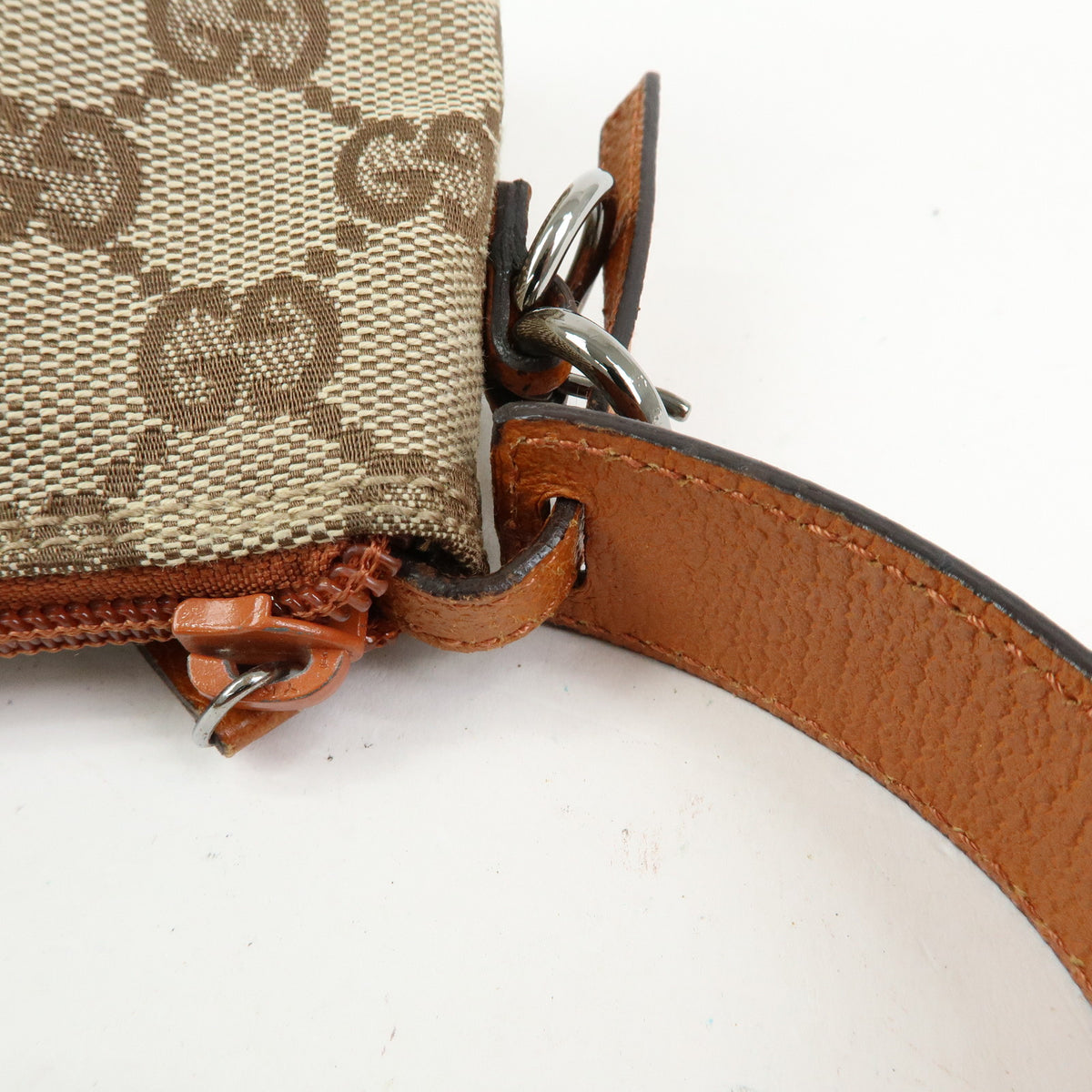 GUCCI GG Canvas Leather Accessory Pouch Hand Bag Brown 103399