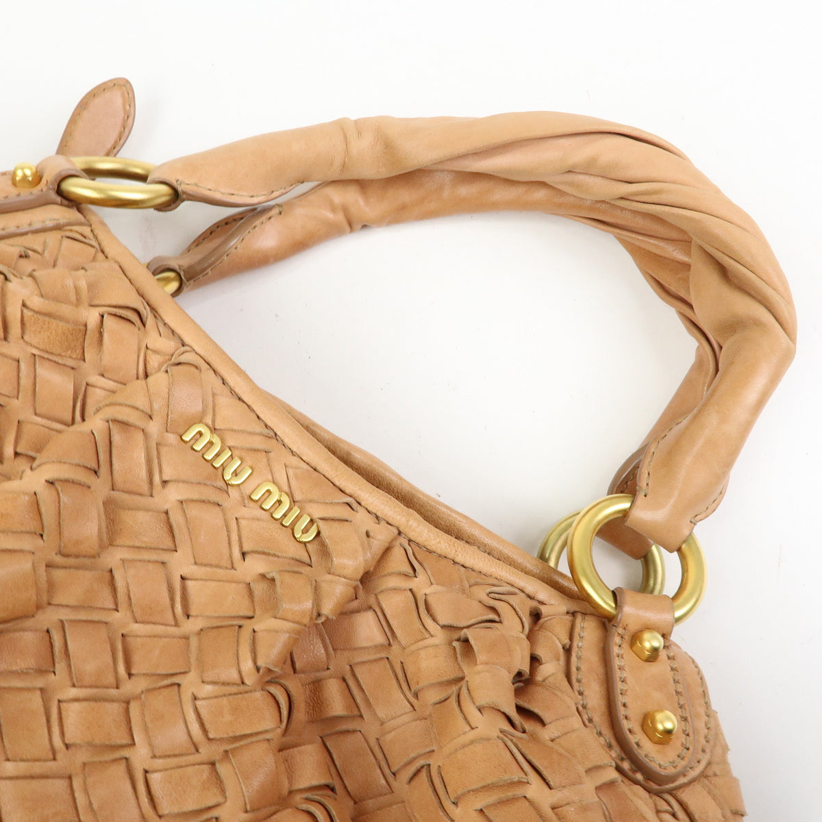 MIU MIU Leather Blaid Shoulder Bag Hand Bag Brown