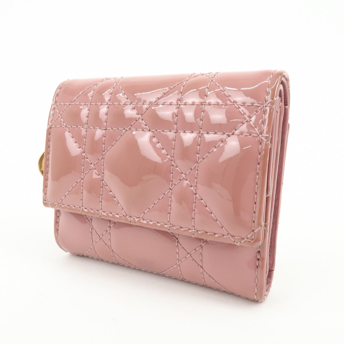 Christian Dior Lady Dior Cannage Patent Leather Bi-fold Compact Wallet