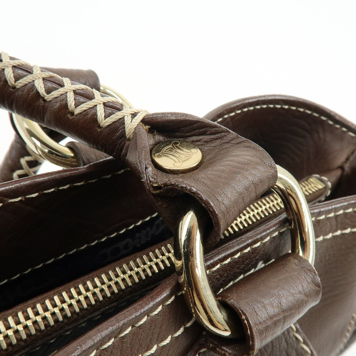 CELINE Boogie Bag Leather Hand Bag Brown