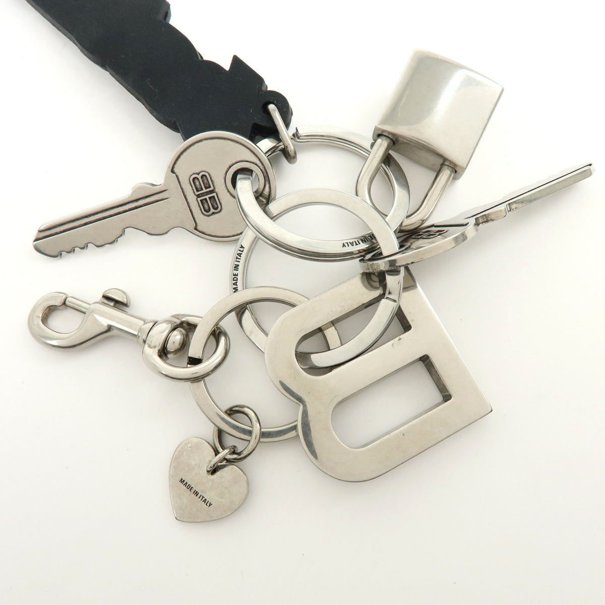 BALENCIAGA Kit Rubber Brass Bag Charm Key Chain Black White