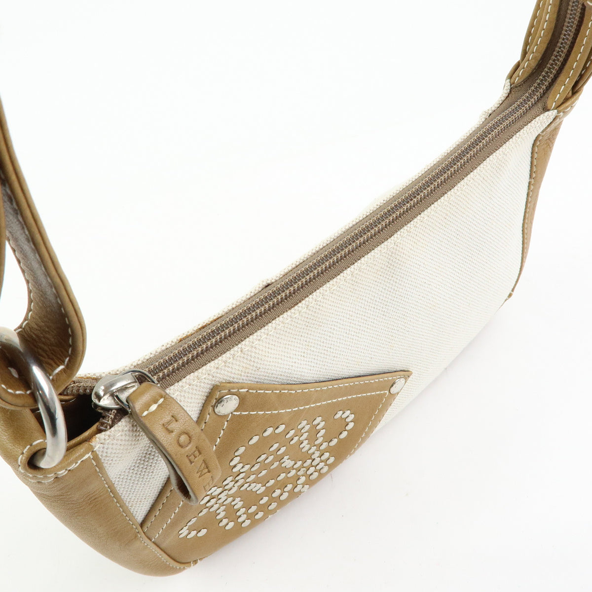 LOEWE Anagram Canvas Leather Hand Bag Brown Natural