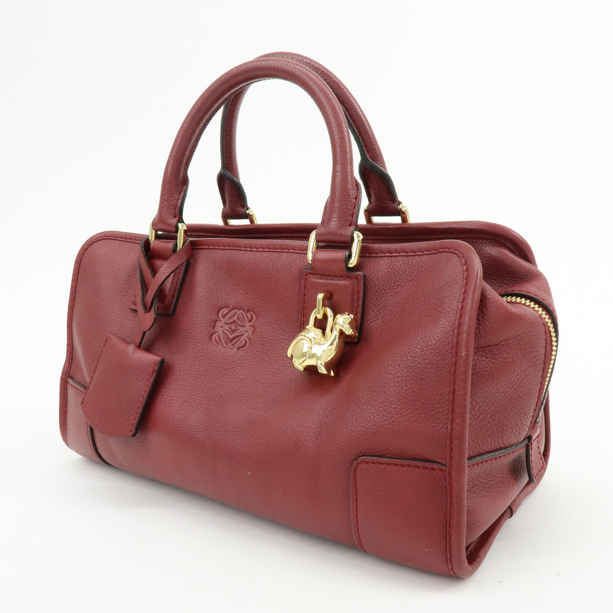 LOEWE Anagram Amazona 28 Leather Hand Bag Boston Bag Wine Red