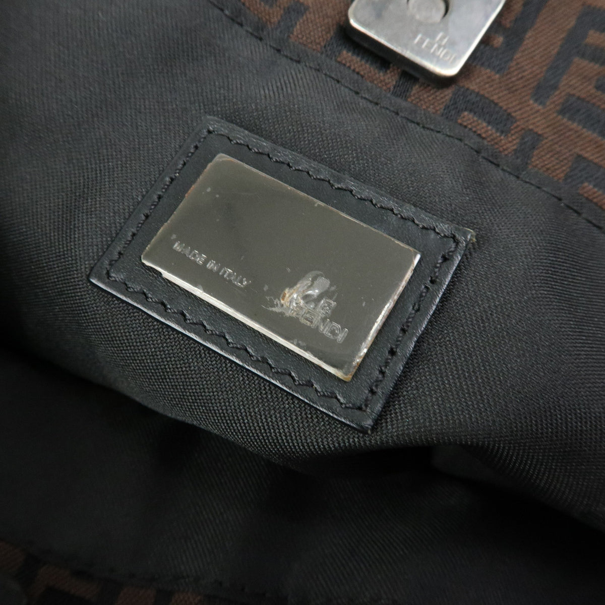 FENDI Zucchino Canvas Leather Tote Bag Hand Bag Brown Black 8BH075