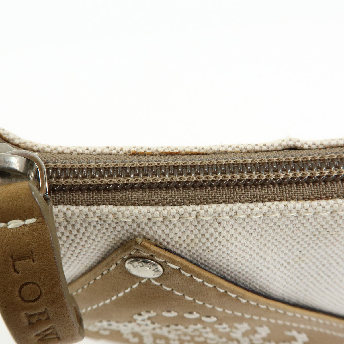 LOEWE Anagram Canvas Leather Hand Bag Brown Natural