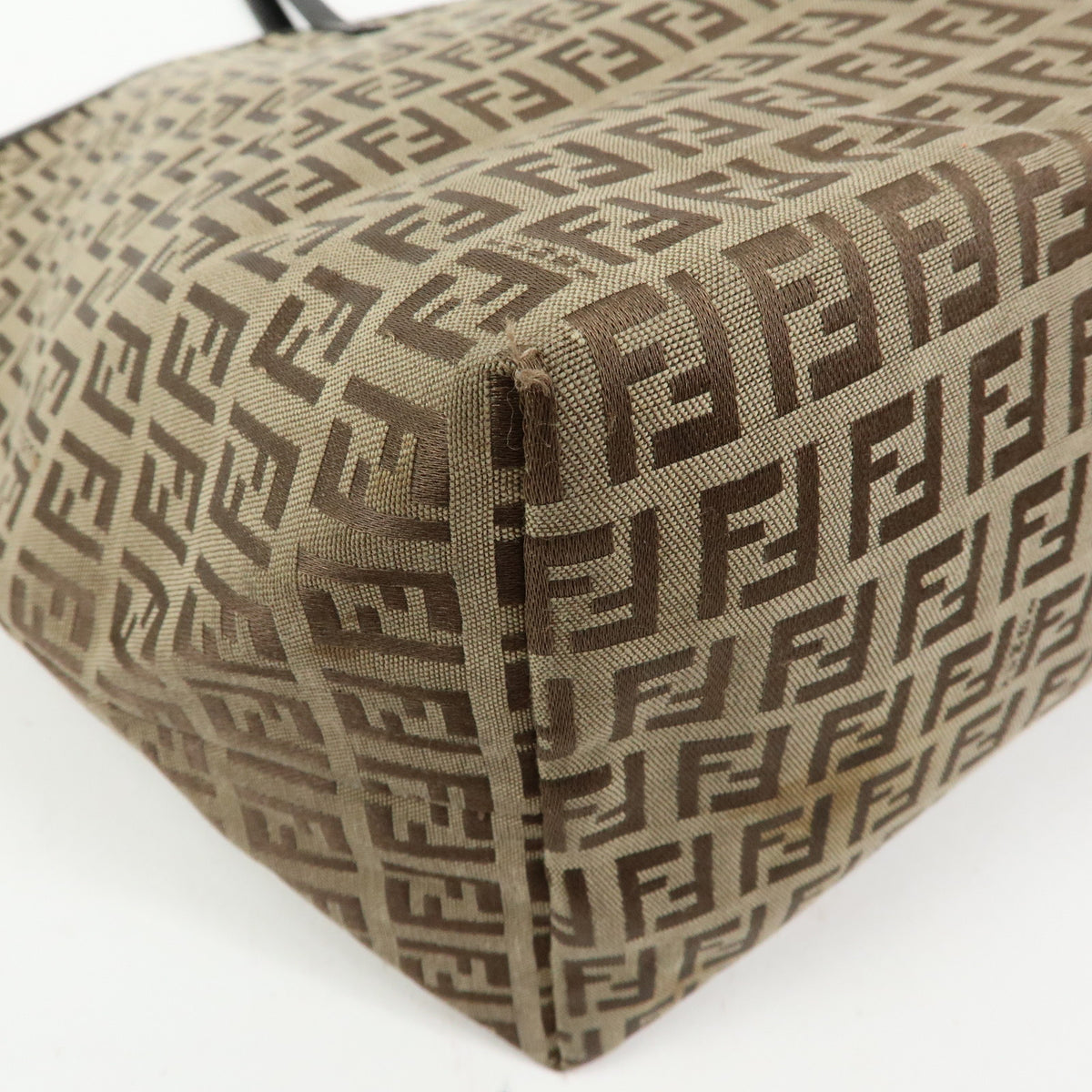FENDI Zucchino Canvas Leather Tote Bag Hand Bag Brown 8BH005