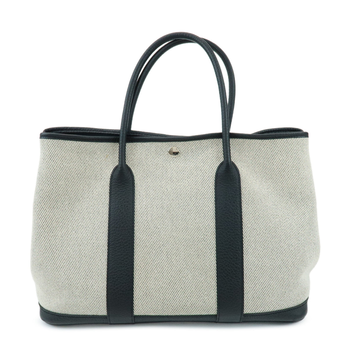 HERMES Garden Party PM Toile Twill H Tote BagT Stamped Ecru Black