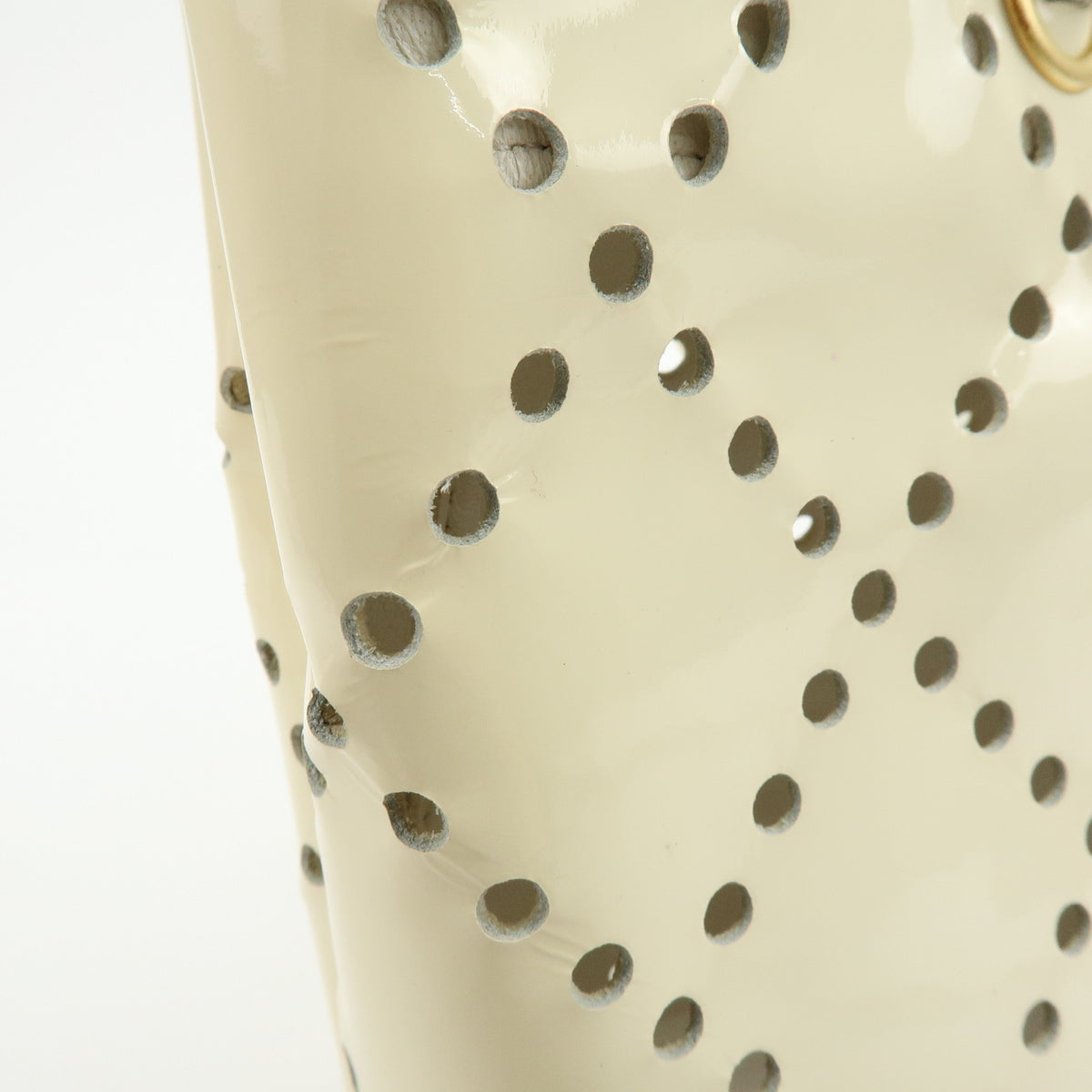 CHANEL COCO Mark Perforated Patent Leather Chain Shoulder Bag Ivory