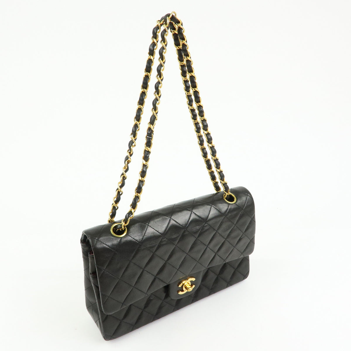 CHANEL Matelasse 25 Lamb Skin Double Flap Chain Shoulder Bag A01112