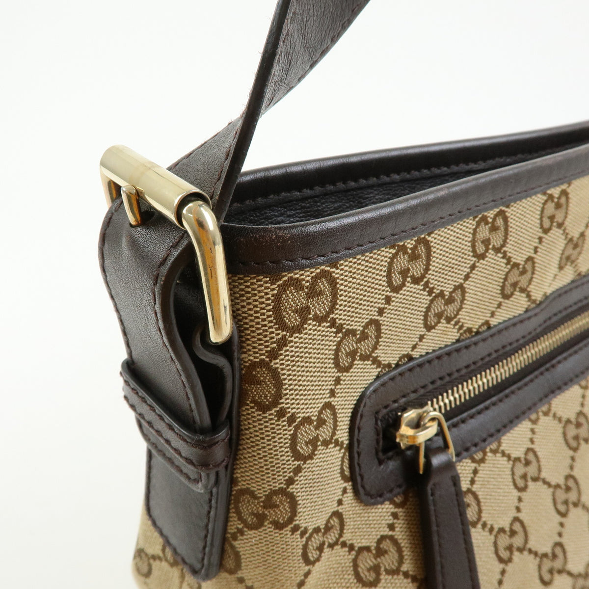 GUCCI Canvas Leather Shoulder Bag Crossbody Bag Beige Brown 388930