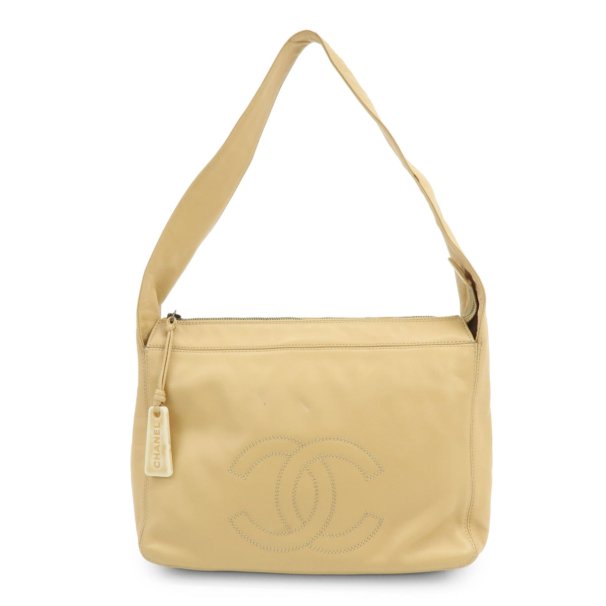 CHANEL COCO Mark Lamb Skin Shoulder Bag Hand Bag Beige