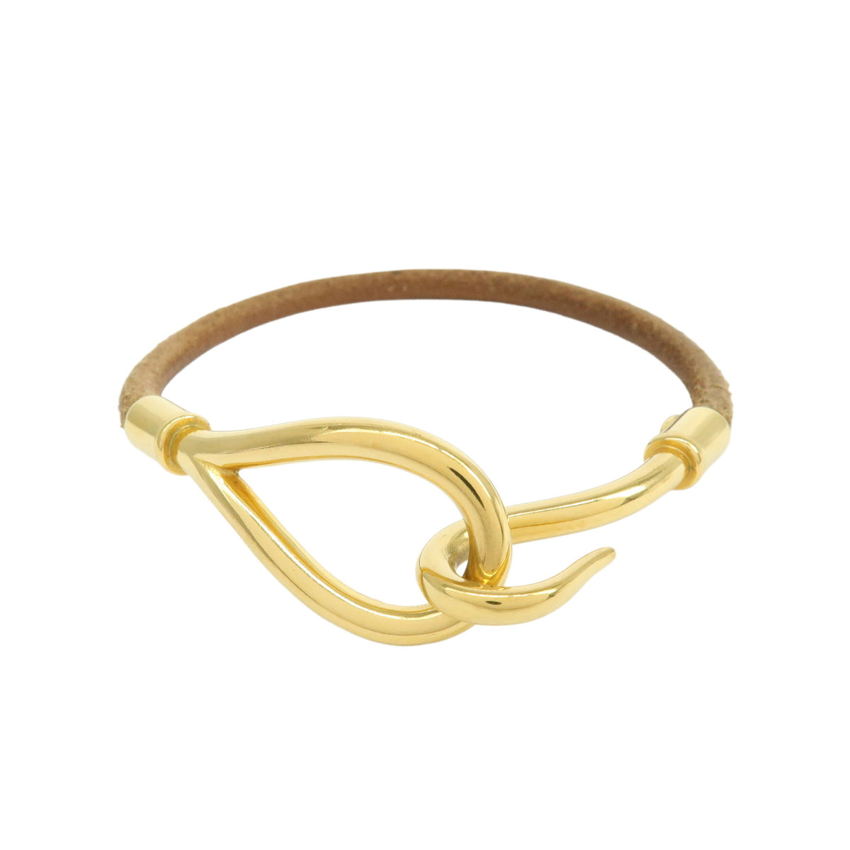 HERMES Jumbo Choker Leather Bracelet Brown Gold