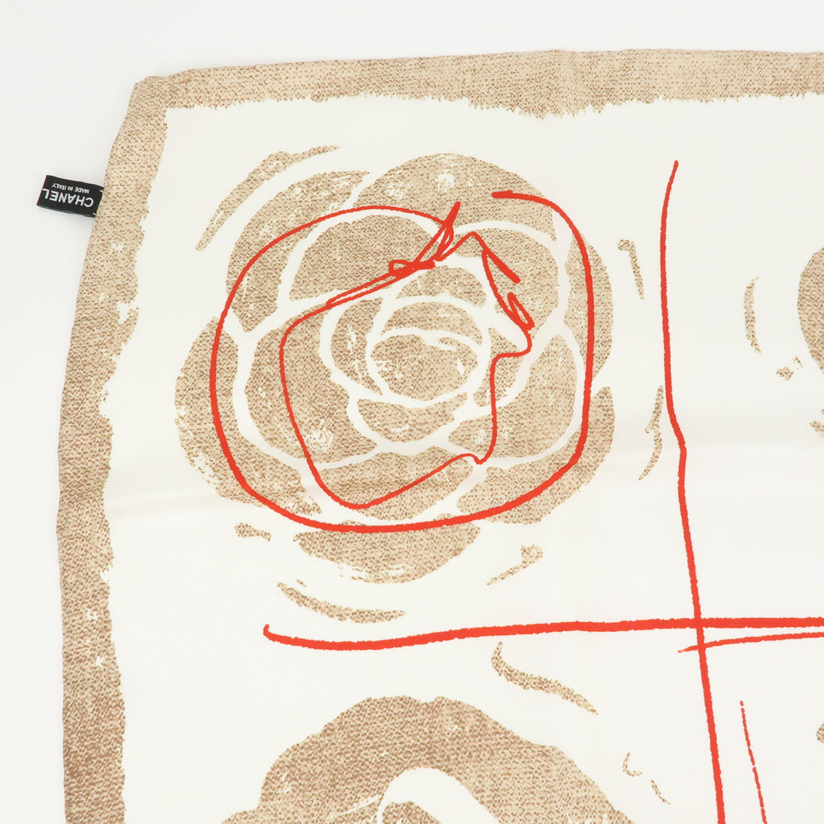 CHANEL COCO Mark Camellia Silk 100% Scarf White Black Red Beige