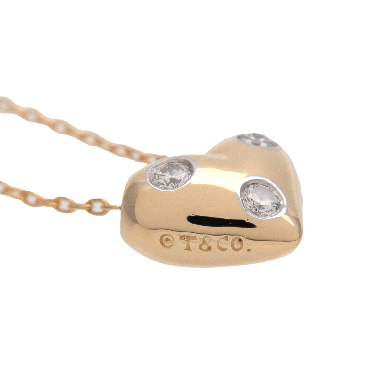 Tiffany & Co Dots Heart 3P Diamond Necklace K18 750YG PT950