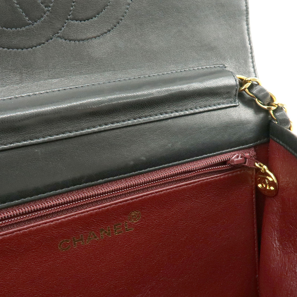 CHANEL Matelasse Lamb Skin Chain Shoulder Bag Black Gold