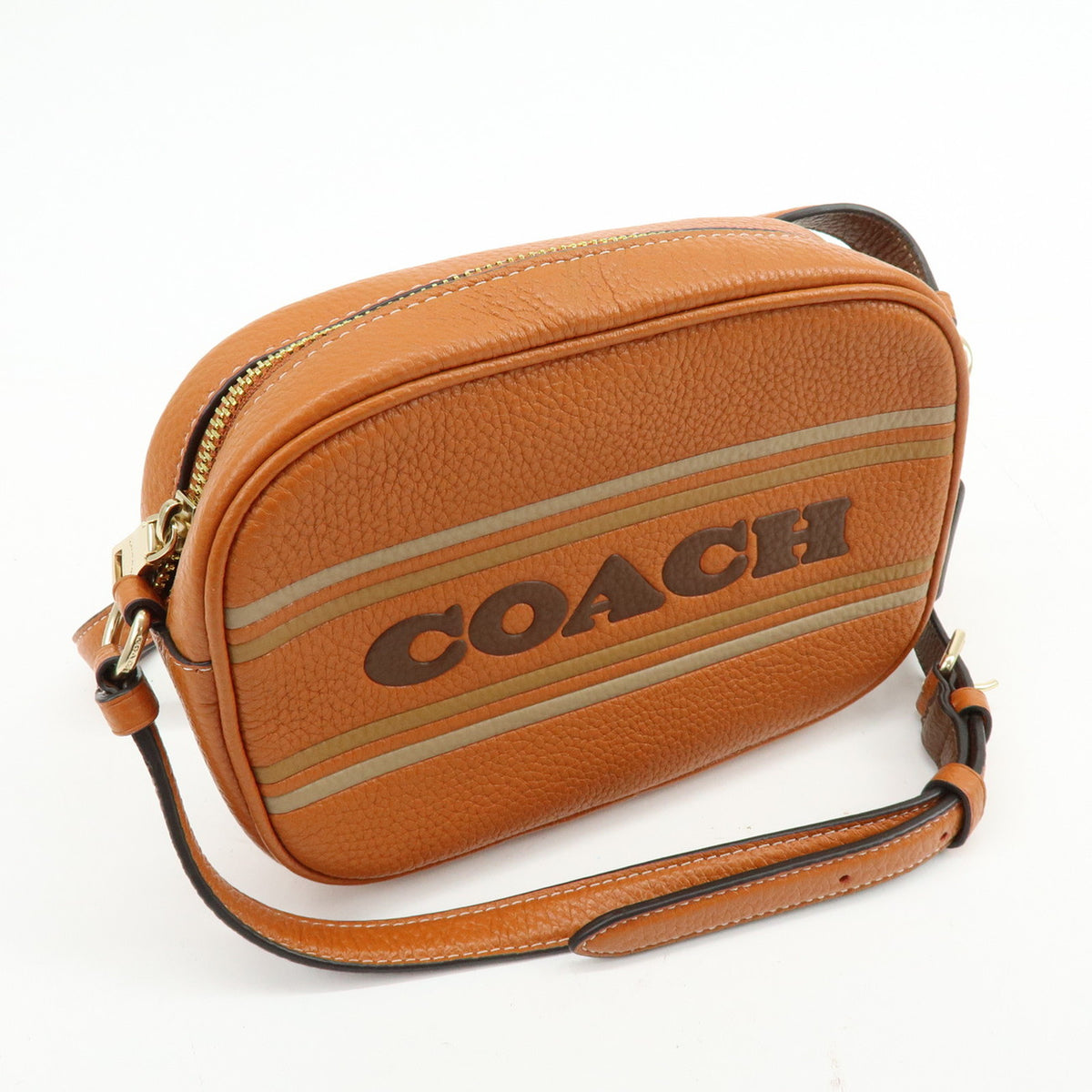 COACH Logo Leather Shoulder Bag Crossbody Bag Camel Brown