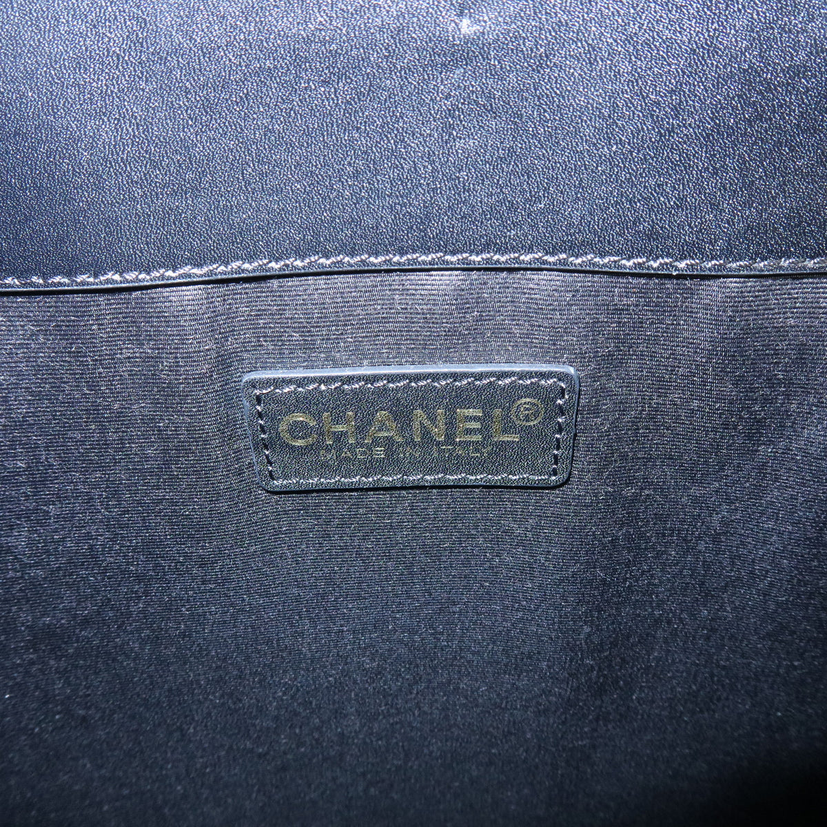 CHANEL COCO Mark Flat Shopper Canvas Leather Chain Tote Bag Black White