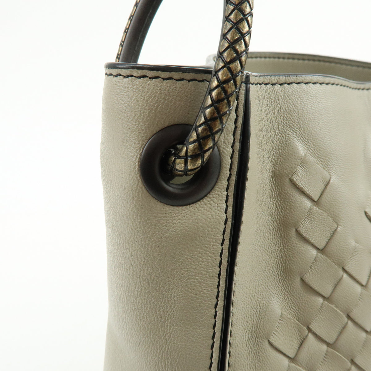 BOTTEGA VENETA Intrecciato Nappa Leather Shoulder Bag Ivory 118965