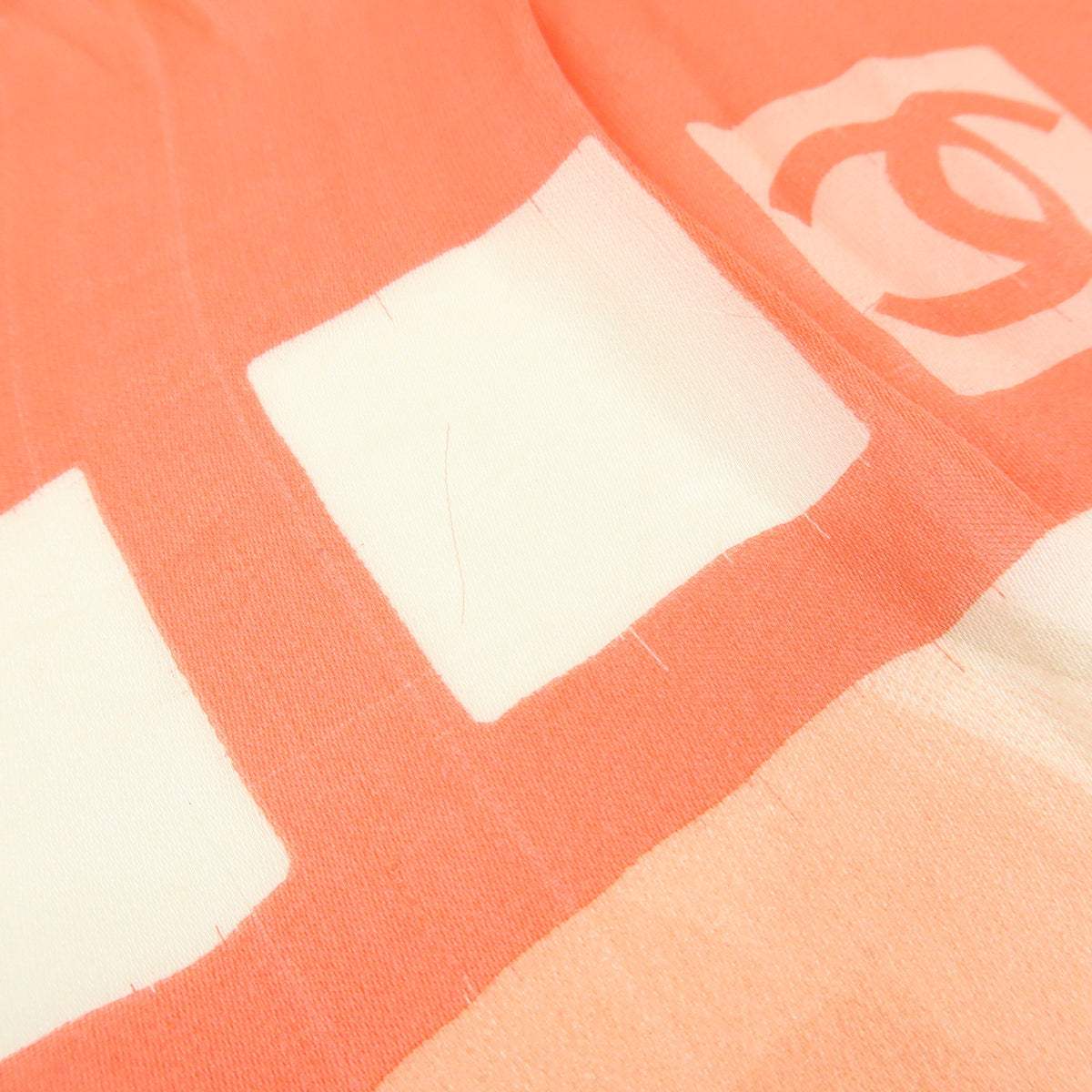CHANEL COCO Mark Silk 100% Scarf Pink Orange White