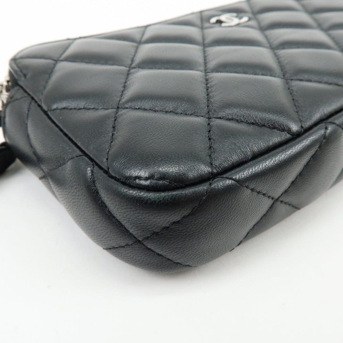 CHANEL COCO Mark Matelasse Lamb Skin Chain Shoulder Bag Black Silver