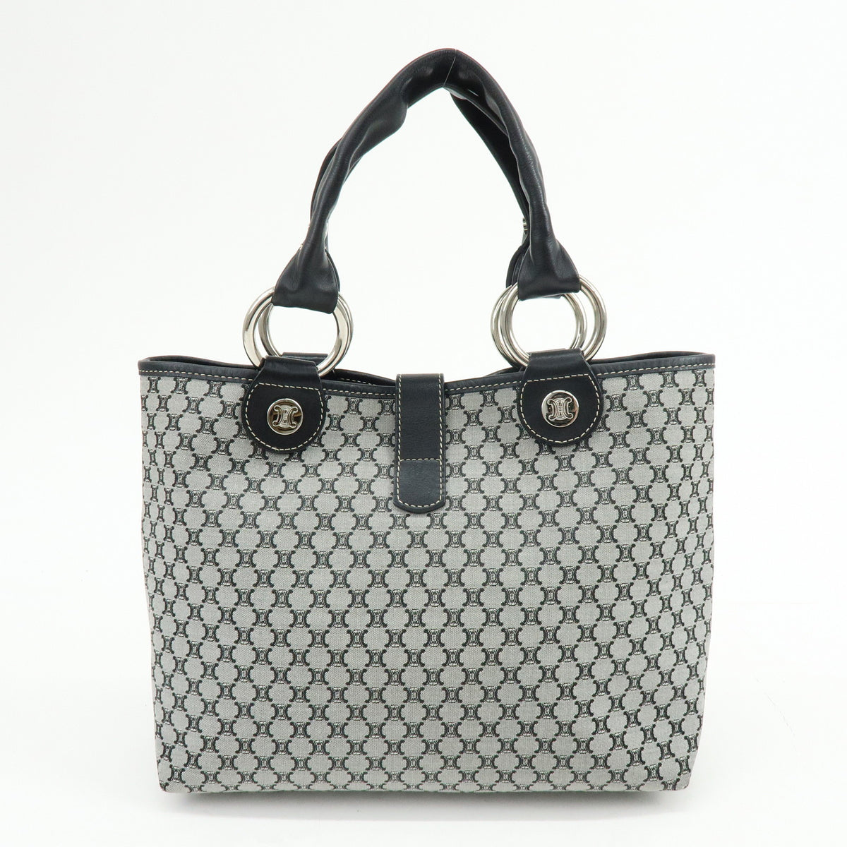 CELINE Macadam Canvas Leather Tote Bag Hand Bag Grey Black