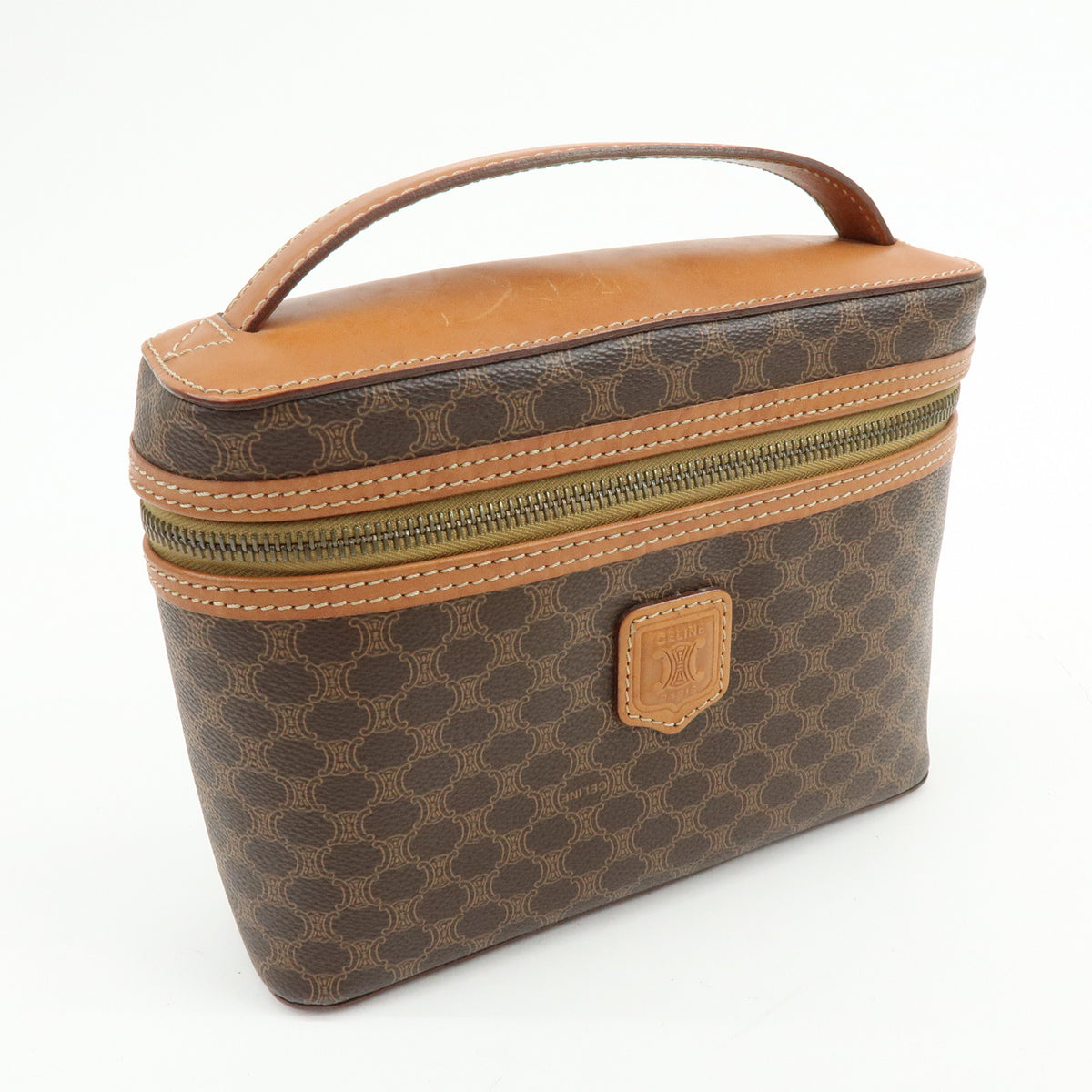CELINE Macadam PVC Leather Hand Bag Vanity Bag Brown