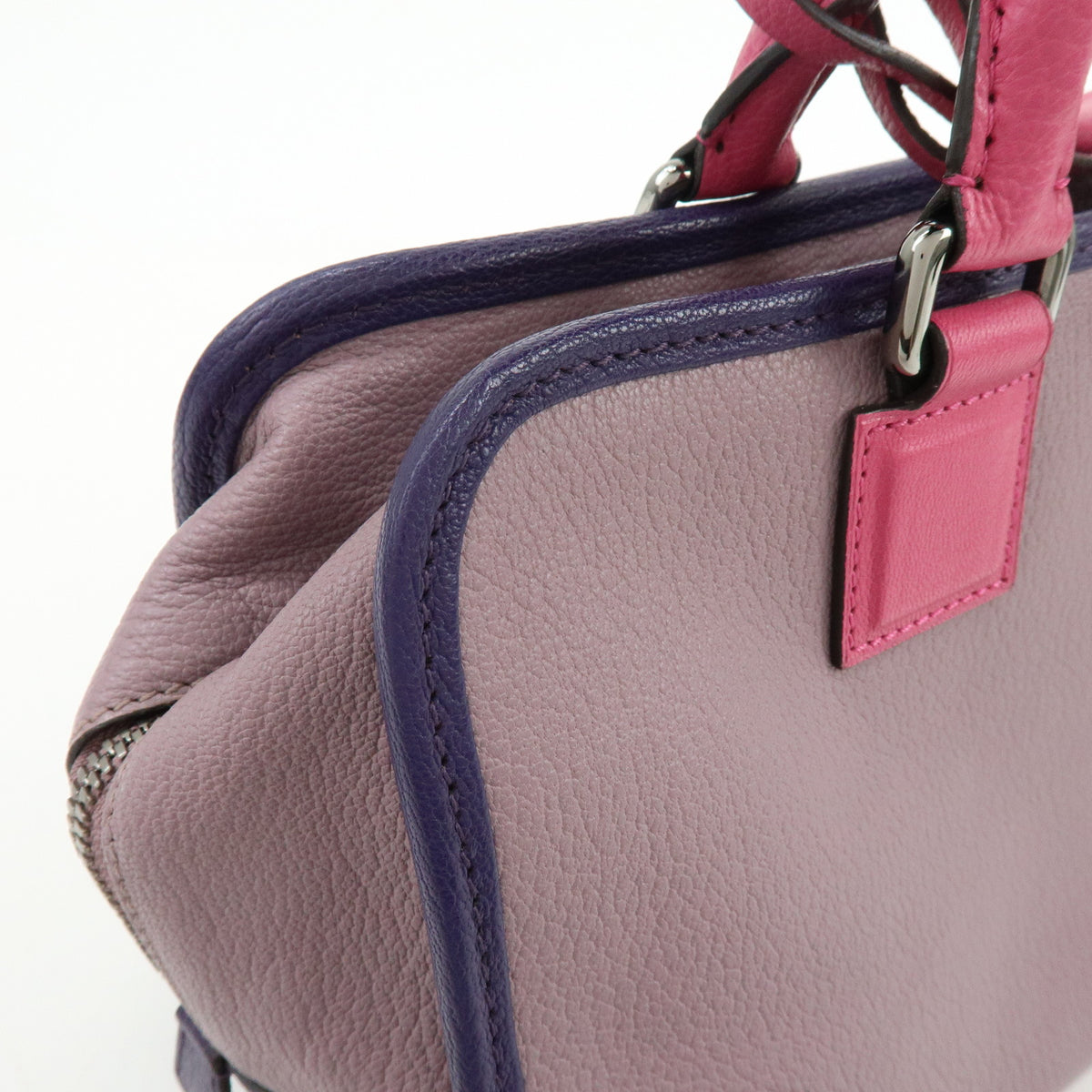 LOEWE Anagram Amazona 28 Leather Hand Bag Tote Bag Purple Pink
