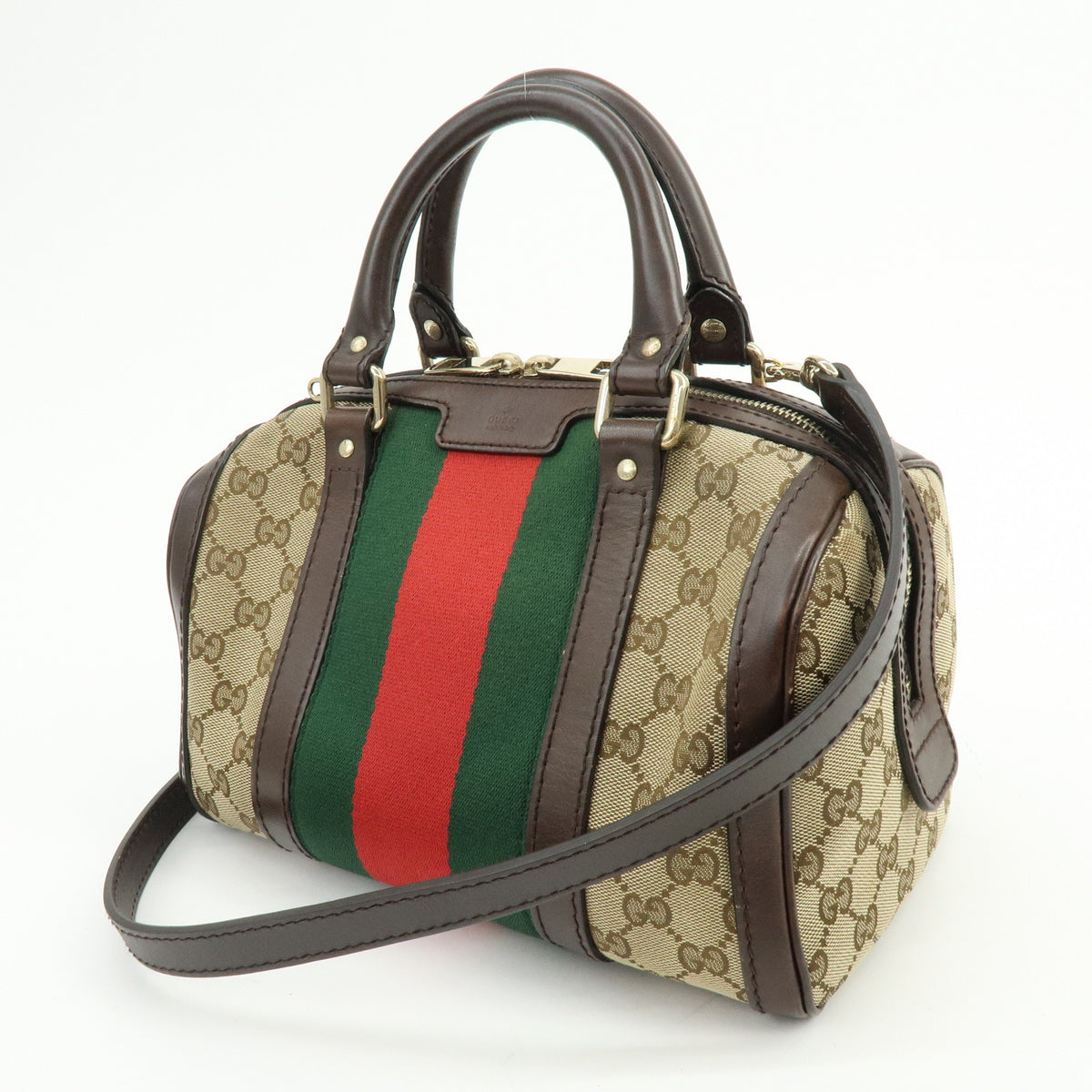 GUCCI Sherry GG Canvas Leather 2Way Bag Boston Bag Hand Bag 269876