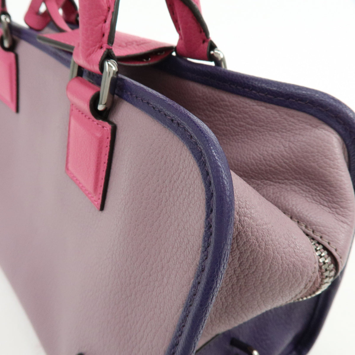 LOEWE Anagram Amazona 28 Leather Hand Bag Tote Bag Purple Pink