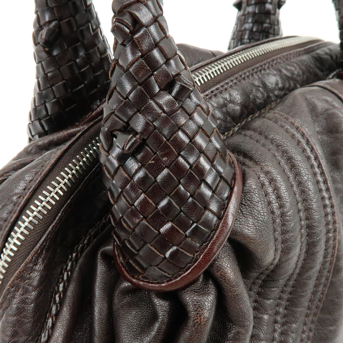 FENDI Zucca Mini Spy Bag Leather Hand Bag Dark Brown 8BL078