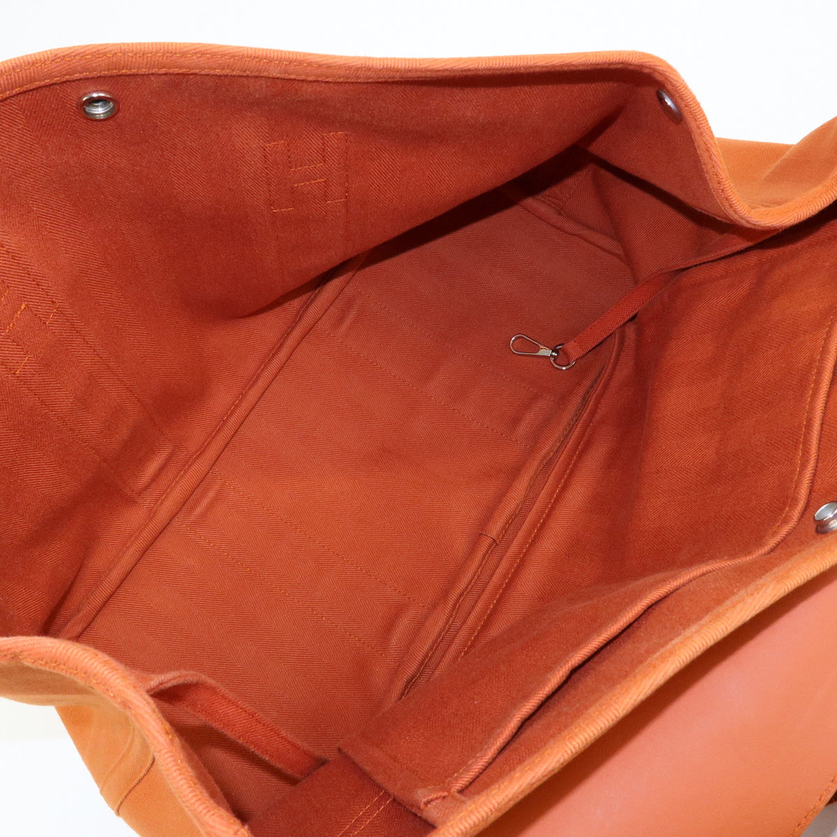 HERMES Valparaiso MM Toile Chevron Leather Hand Bag Orange