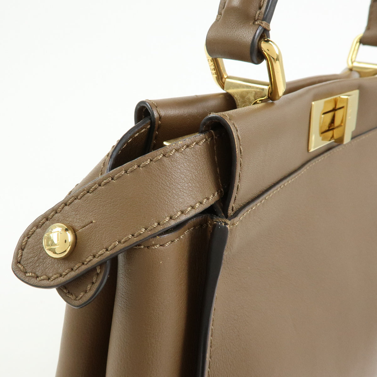 FENDI Peekaboo Pequin Leathe 2Way Hand Bag Shoulder Bag Brown 8BN290