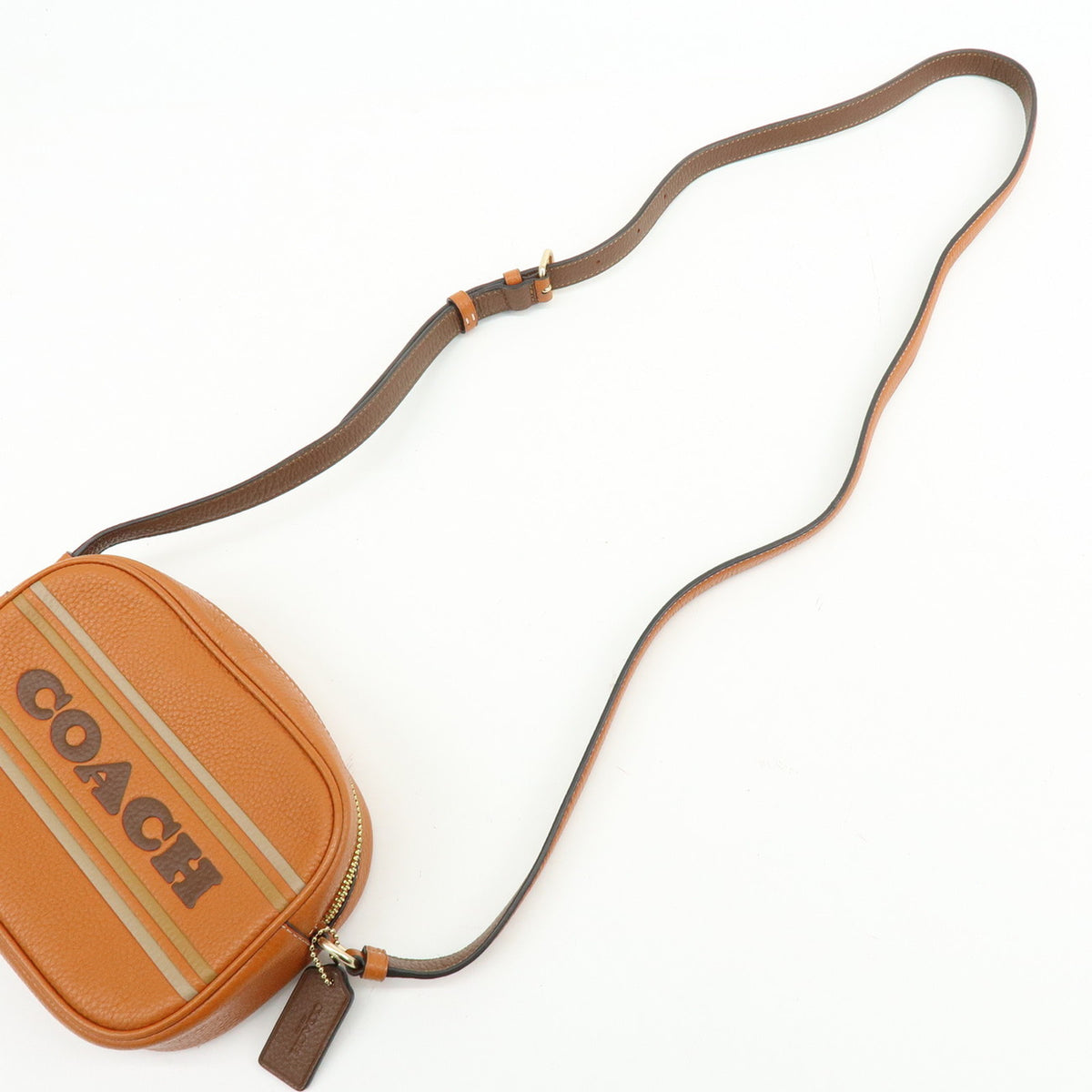 COACH Logo Leather Shoulder Bag Crossbody Bag Camel Brown