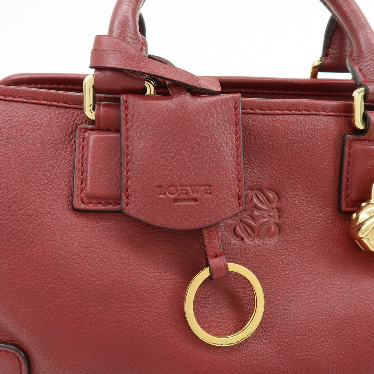 LOEWE Anagram Amazona 28 Leather Hand Bag Boston Bag Wine Red