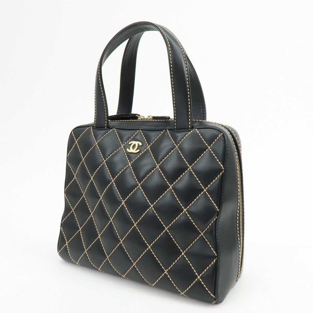 CHANEL Wild Stitch COCO Mark Calf Skin Hand Bag Black A14693