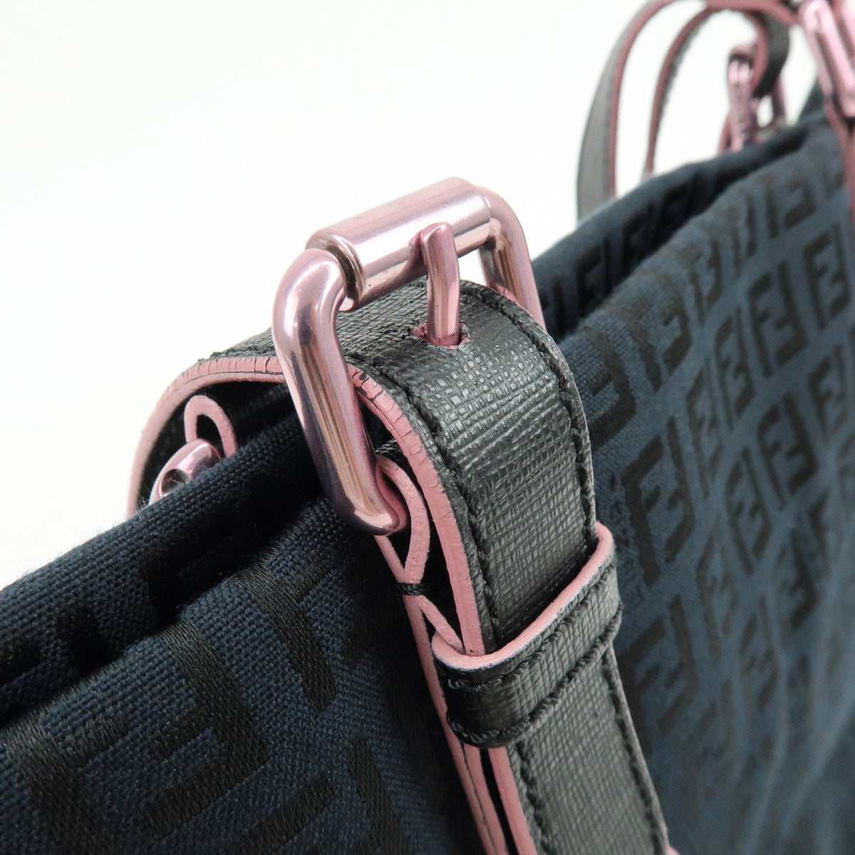 FENDI Zucchino Canvas Leather Tote Bag Shoulder Bag Black 8BH215