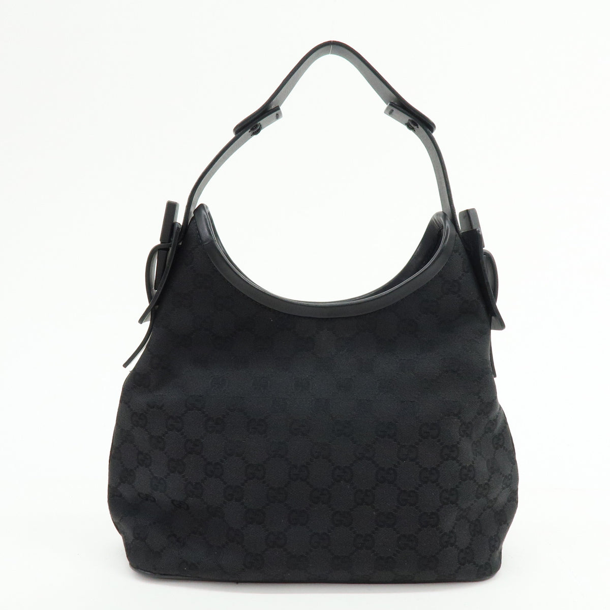 GUCCI GG Canvas Leather Shoulder Bag Black 107752