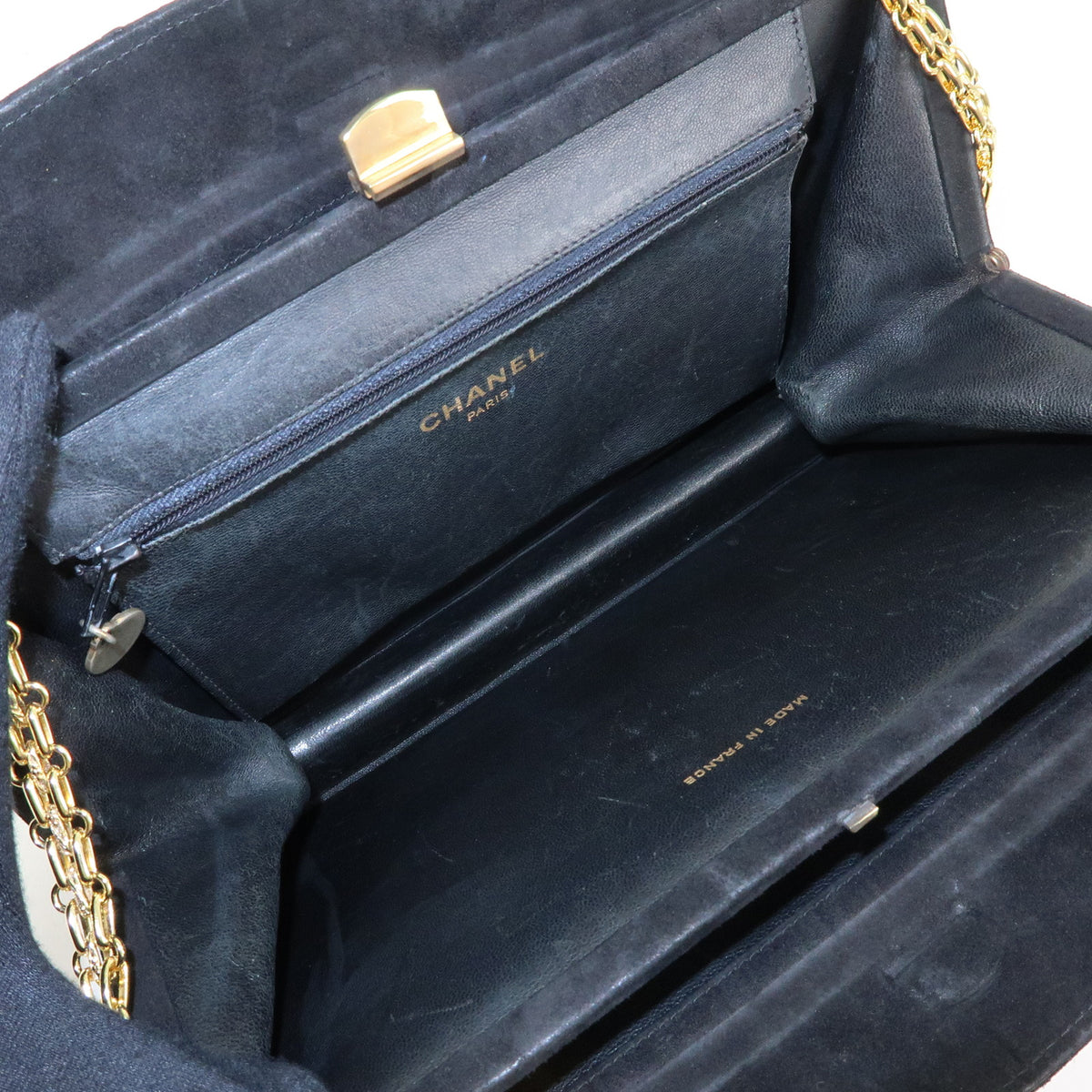 CHANEL Matelasse Suede Leather Chain Shoulder Bag Black