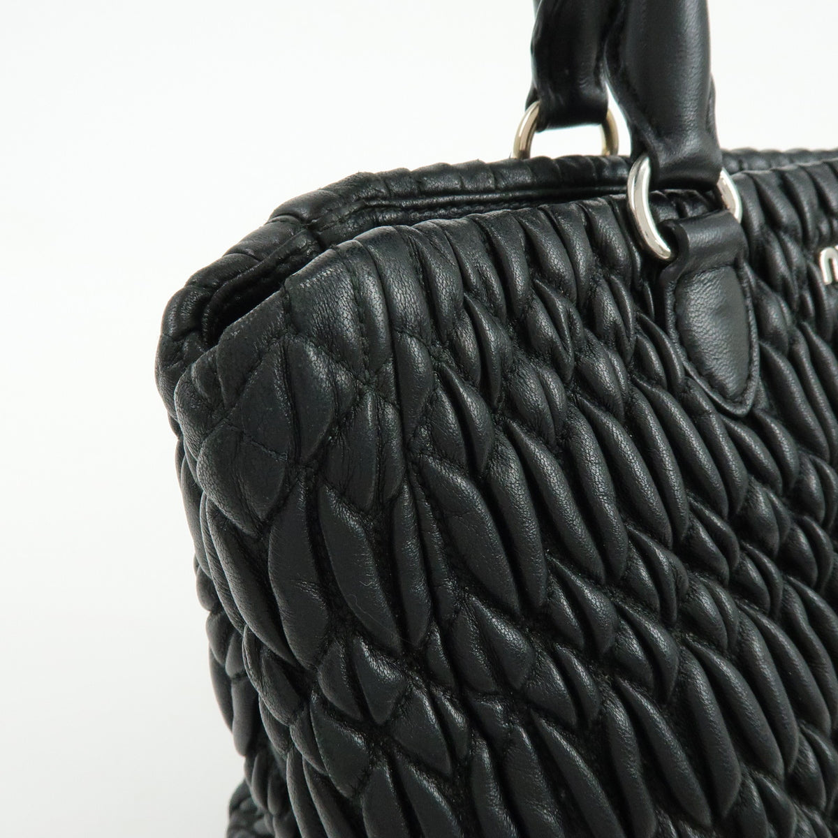 MIU MIU Matelasse Leataher 2Way Bag Hand Bag Shoulder Bag Black