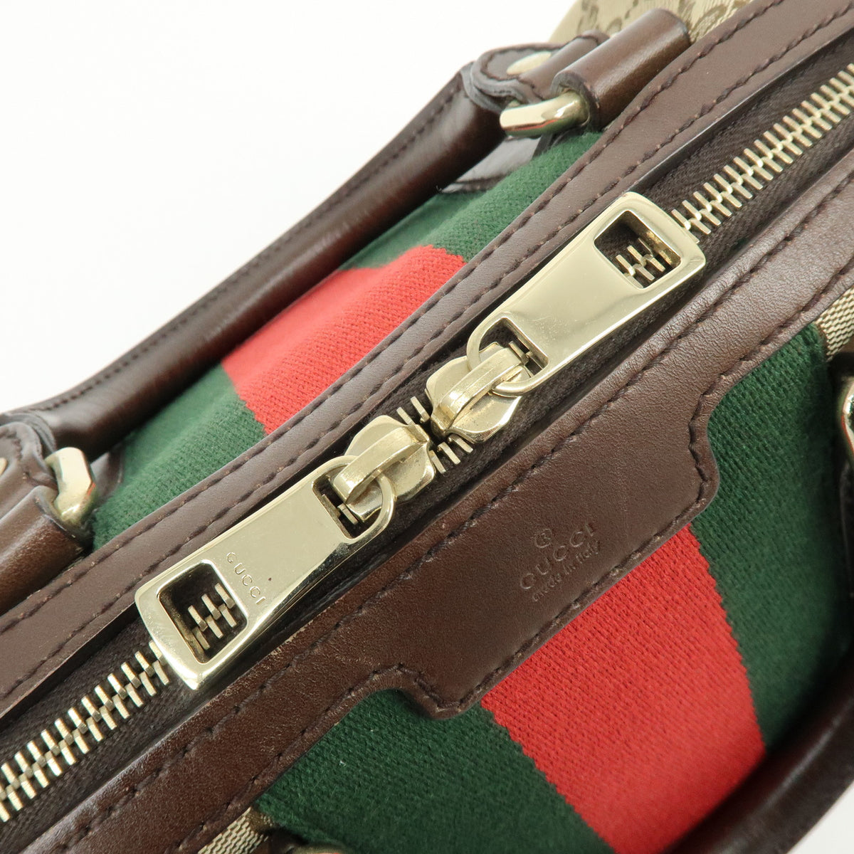 GUCCI Sherry GG Canvas Leather 2Way Bag Boston Bag Hand Bag 269876