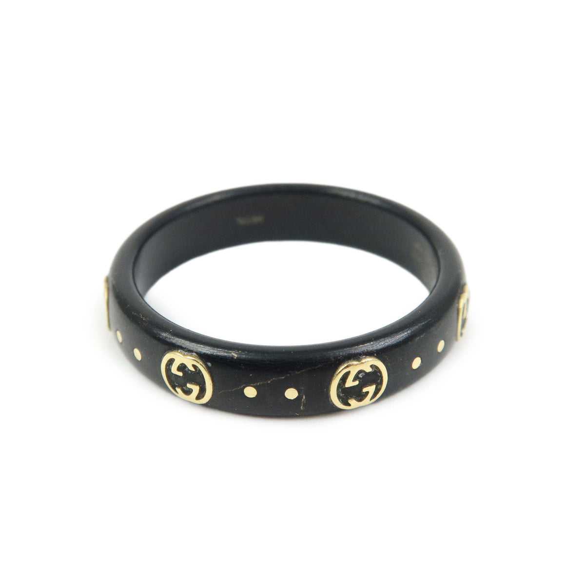 GUCCI Interlocking G Ring Ceramic K18 750YG Gold Black #14 679262