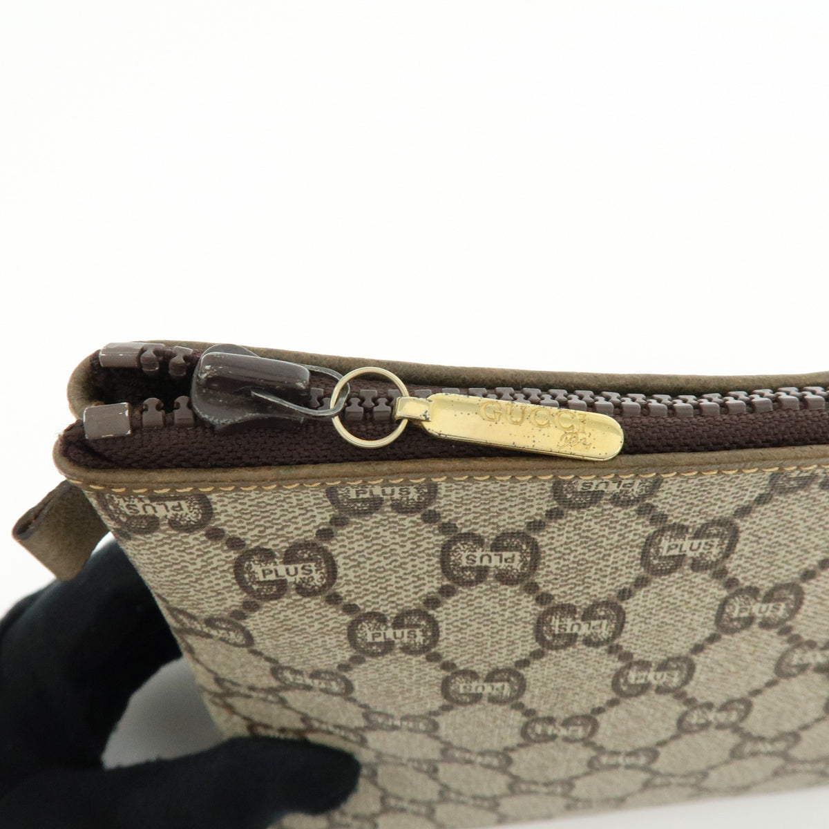 GUCCI Lot of 2 GG Plus Leather Clutch Bag Pouch Brown 39677-3/40272-8