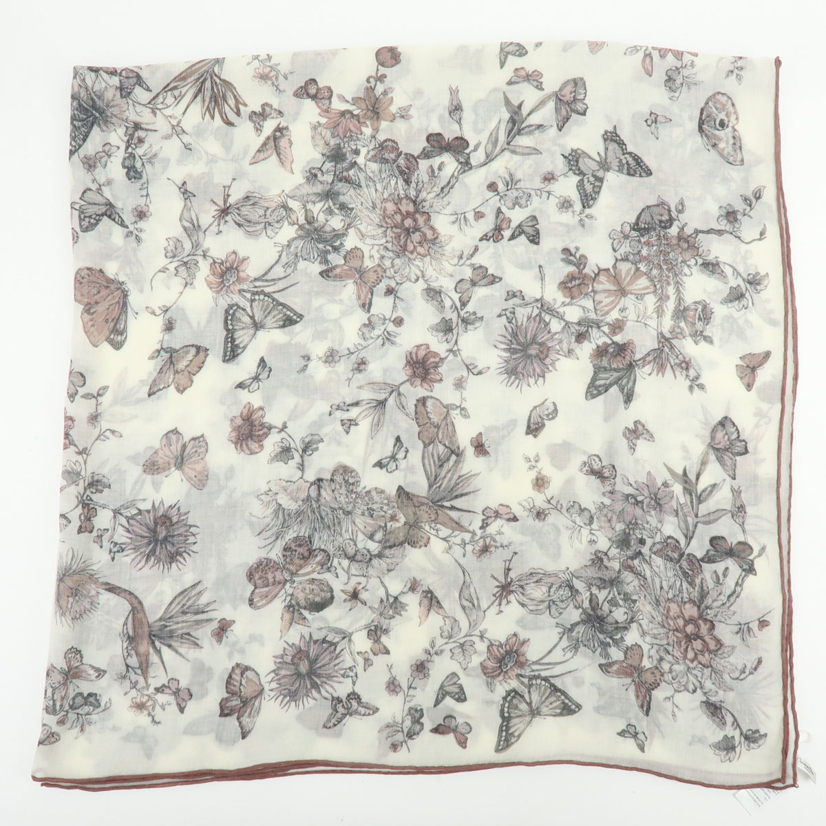 Christian Dior Cashmere 100% Scarf Butterfly Floral White Pink Black