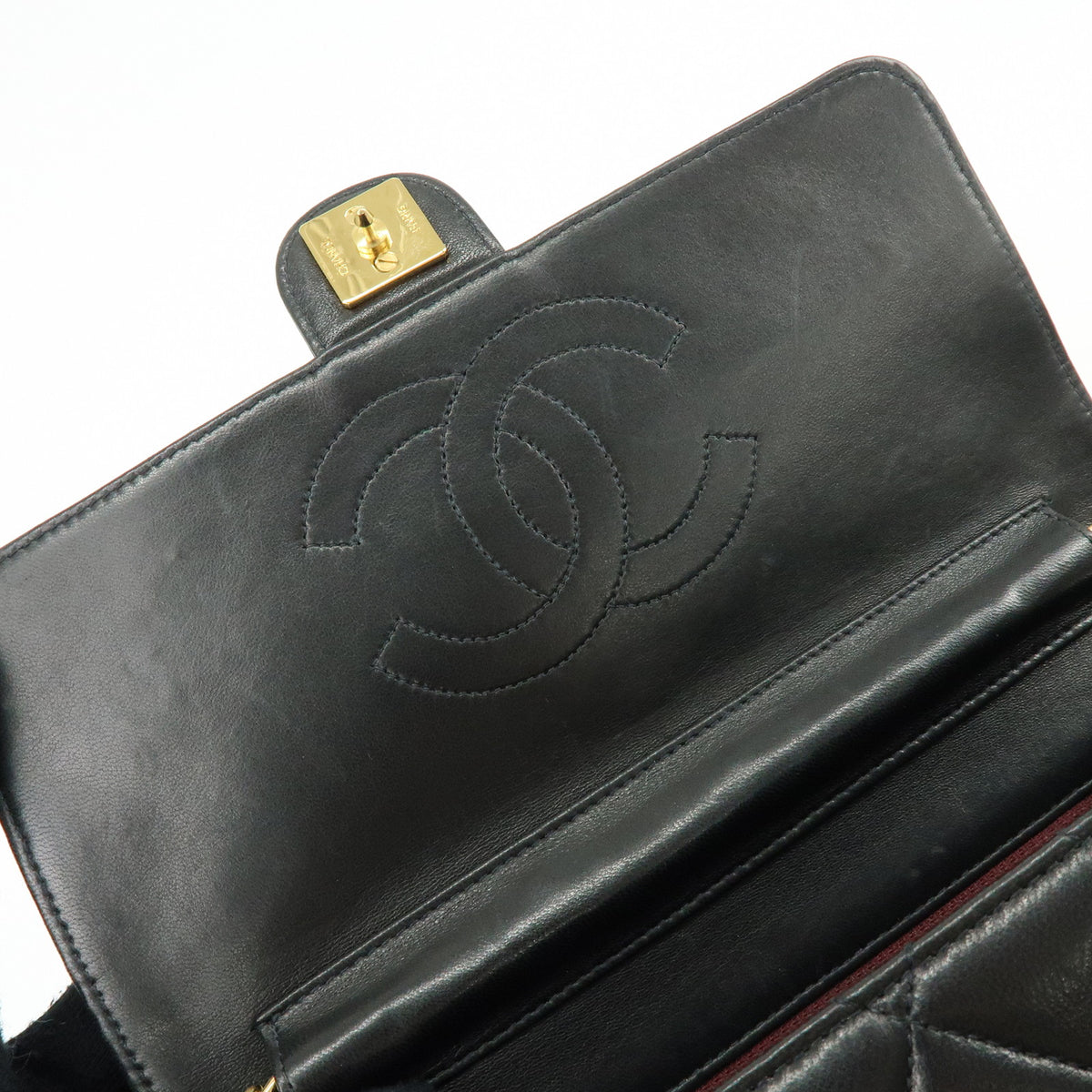 CHANEL Matelasse Lamb Skin Chain Shoulder Bag Black Gold