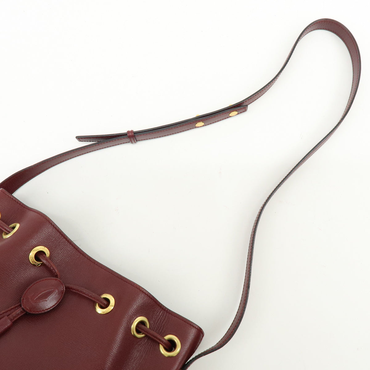 Cartier Must de Cartier Leather Drawstring Shoulder Bag Bordeaux