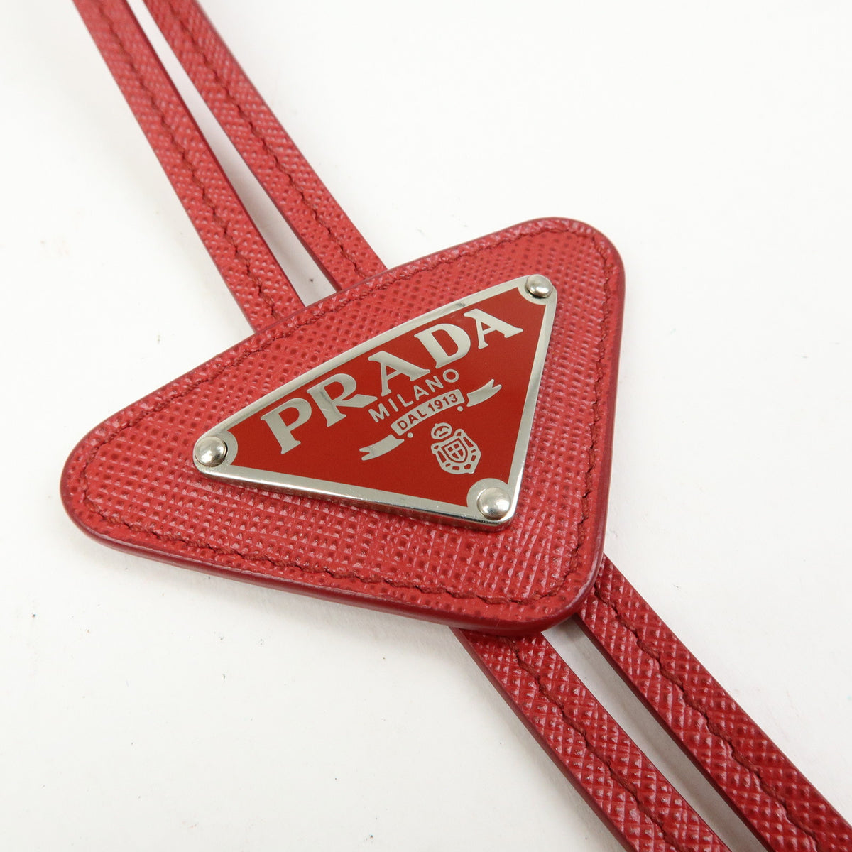 PRADA Triangle Logo Saffiano Leather Loop Tie Red