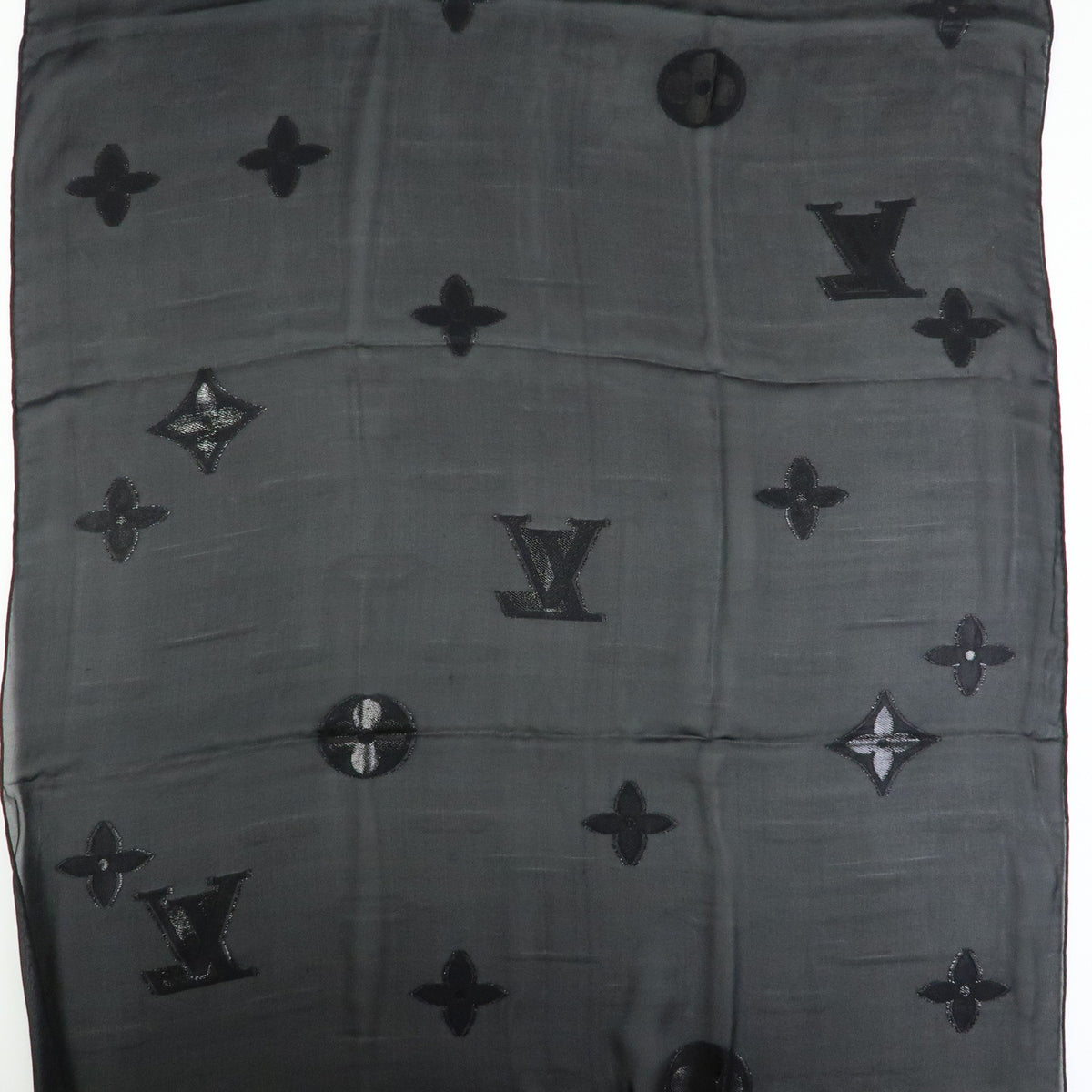 Louis Vuitton Monogram Silk Nylon Scarf Shawl Black